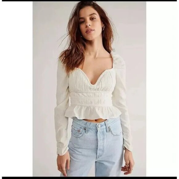 Free‎ People White Chloe Long Sleeve Top - Picture 1 of 11